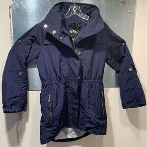 The Fillmore Navy Blue Nylon Full Zip/Snap Hooded Anorak Rain Jacket Small